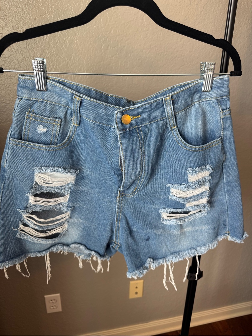 Women's Distressed Denim Shorts - Light Blue